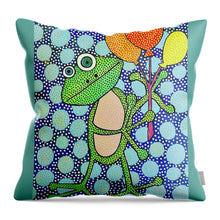 Load image into Gallery viewer, Frog with Balloons - Throw Pillow
