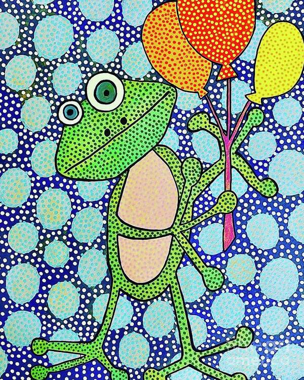 Frog with Balloons - Art Print