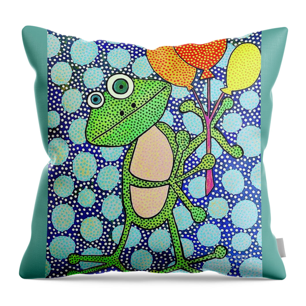 Frog with Balloons - Throw Pillow