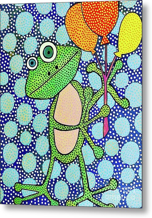 Frog with Balloons - Metal Print