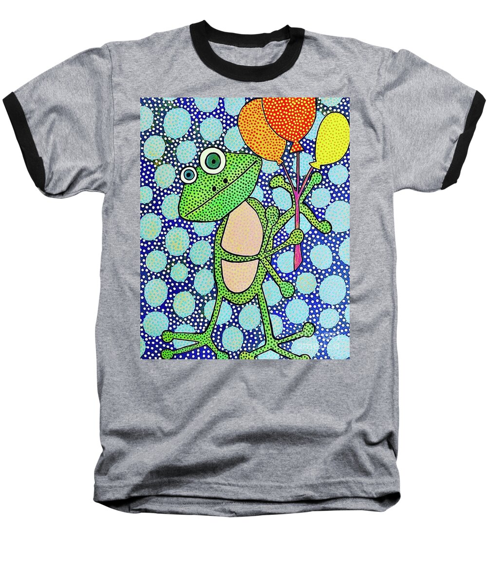 Frog with Balloons - Baseball T-Shirt