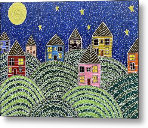 Houses on Hills At Night - Metal Print