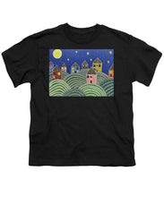 Load image into Gallery viewer, Houses on Hills At Night - Youth T-Shirt
