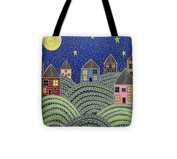 Houses on Hills At Night - Tote Bag