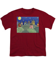 Load image into Gallery viewer, Houses on Hills At Night - Youth T-Shirt
