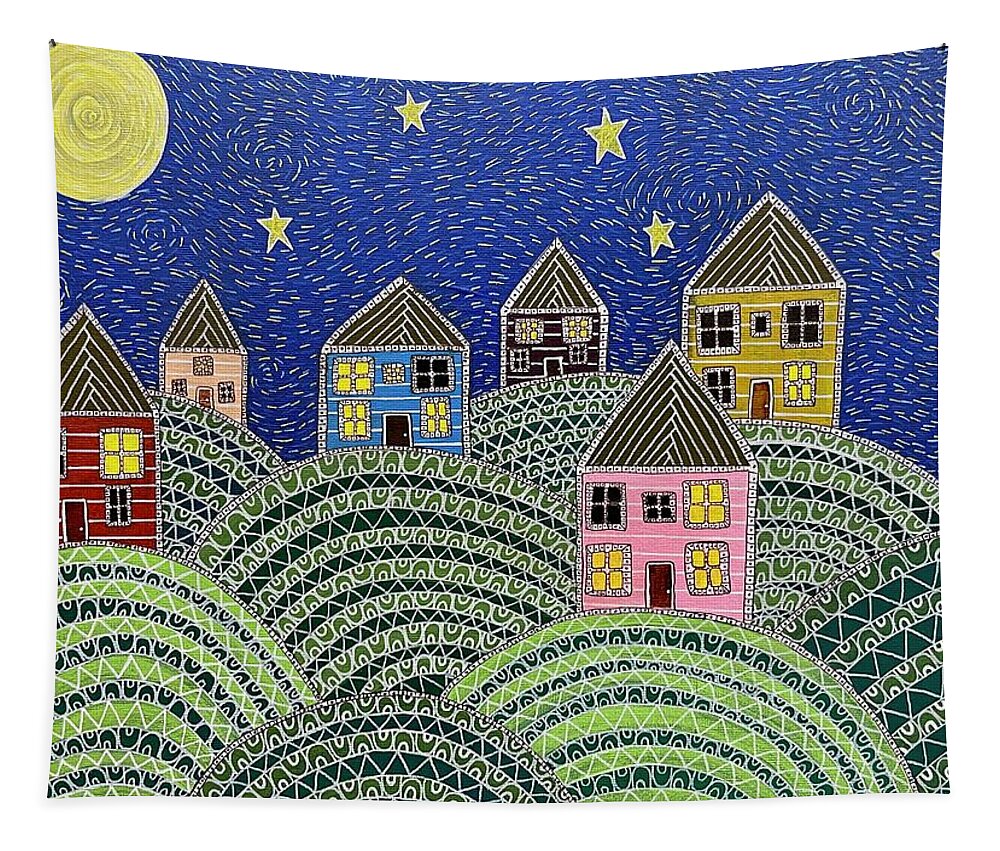 Houses on Hills At Night - Tapestry
