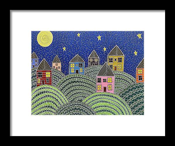 Houses on Hills At Night - Framed Print