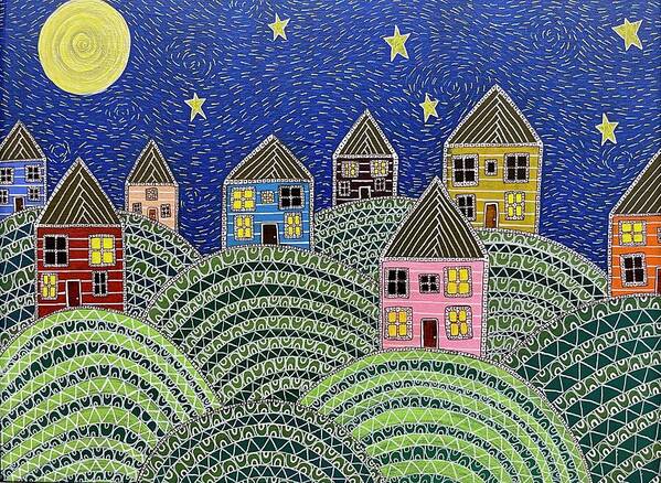 Houses on Hills At Night - Art Print