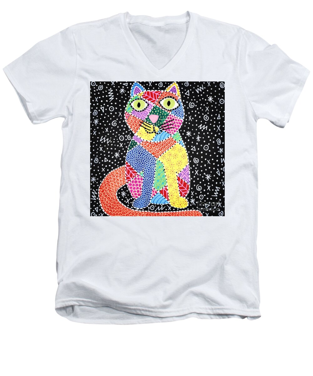 Patchwork Cat - Men's V-Neck T-Shirt