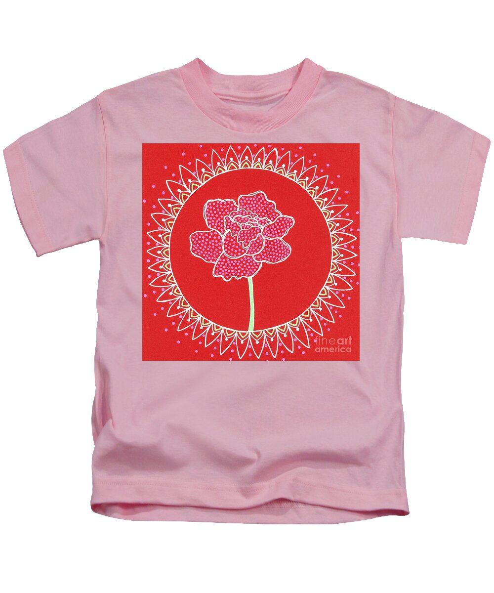 Red Peony Mandala - Kids T-Shirt