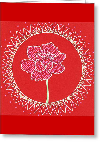 Red Peony Mandala - Greeting Card